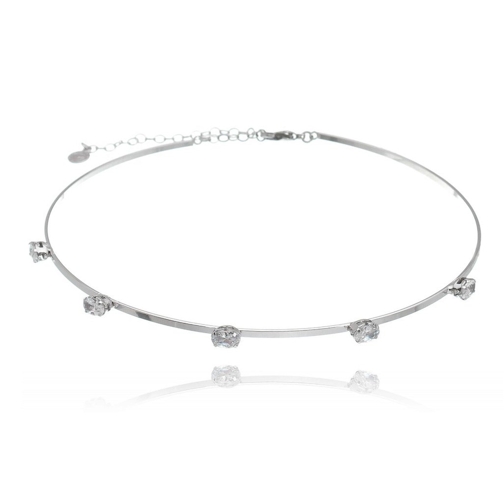 Um colar para cada tipo de decote: CHOKER PEDRAS OVAIS CRISTAL. FOLHEADO RÓDIO BRANCO.